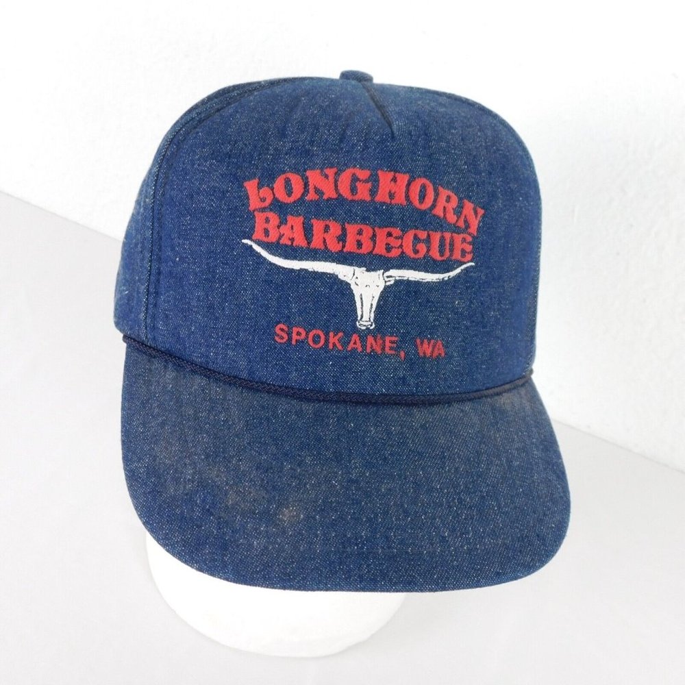 Longhorn Barbecue Mens Regular Size Blue Denim Trucker Hat Cotton Spokane